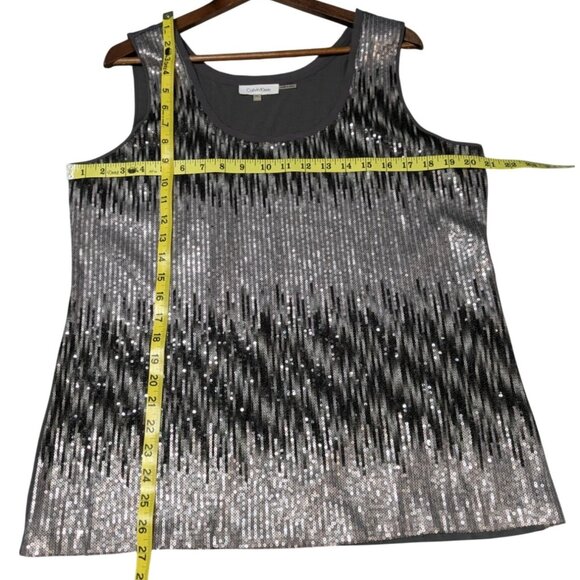 Calvin Klein XL Gray Silver Sequined Tank Top Party Holiday Christmas - Picture 5 of 10